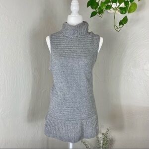 Modern Soul Sleeveless Ribbed Turtleneck Peplum Sweater Top Wool & Angora Knit